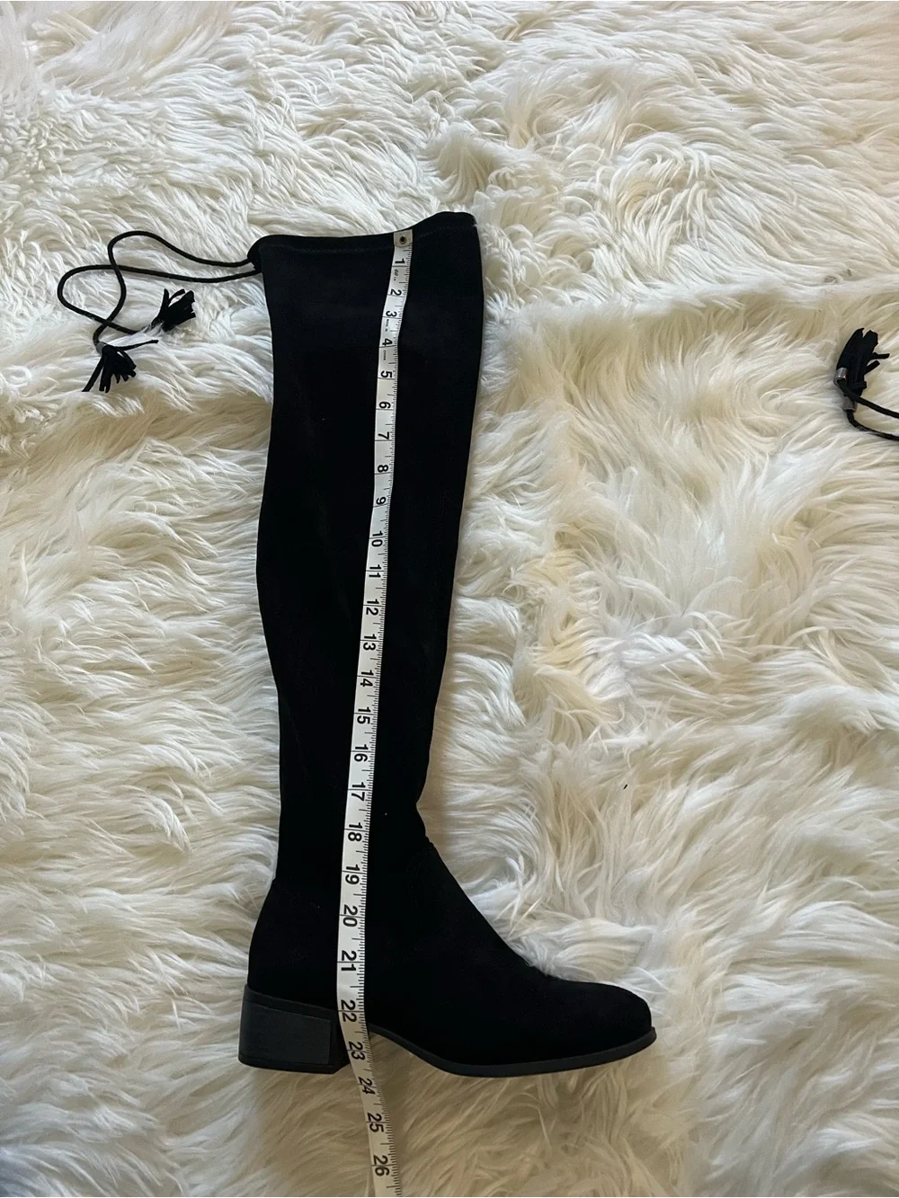 Madden Girl Over-the-Knee Black Suede Boots with Tassel Tie